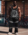 Big & Tall Black Gray Graphic Vest Pants Set for big men view 1