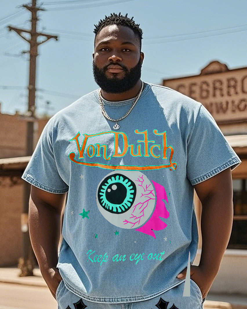 Big & Tall Denim Streetwear T-Shirt Pants Set for big men view 1