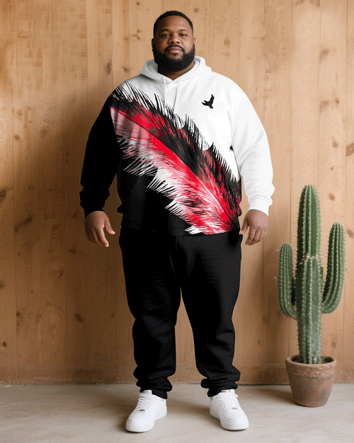 Big & Tall Black Red Graphic Hoodie Sweatpants Set for big men view 1
