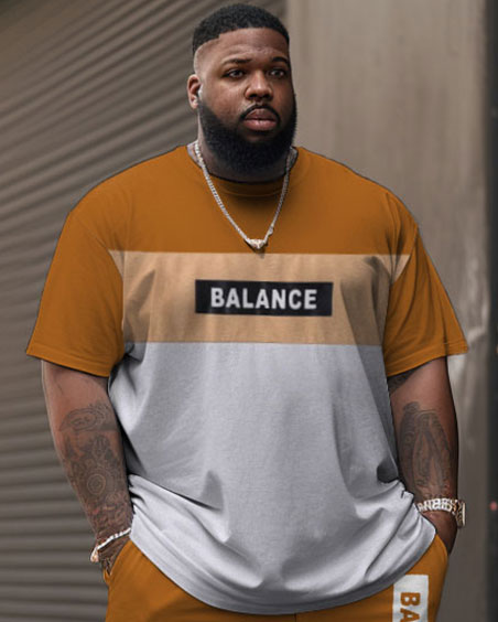 Big & Tall Graphic Patchwork T-Shirt Shorts Set for big men view 2