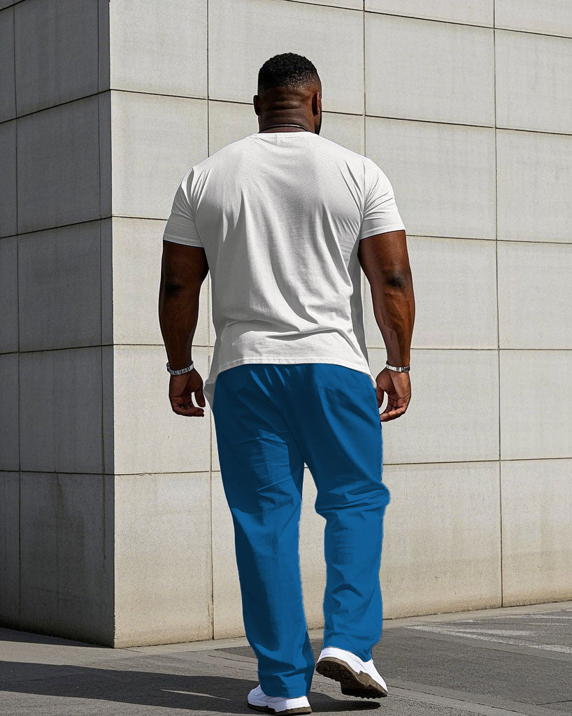 Big & Tall White Blue Graphic T-Shirt Pants Set for big men view 4