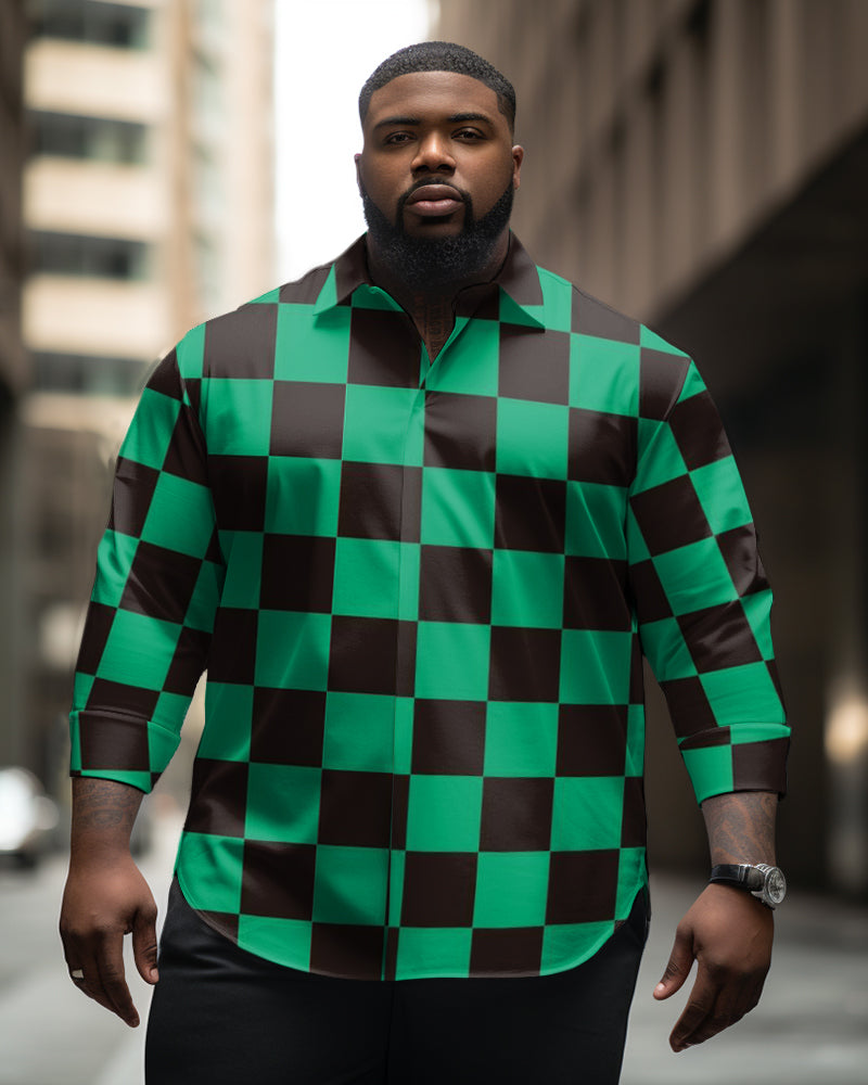 Big & Tall Green Plaid Shirt Pants Set for big men view 1