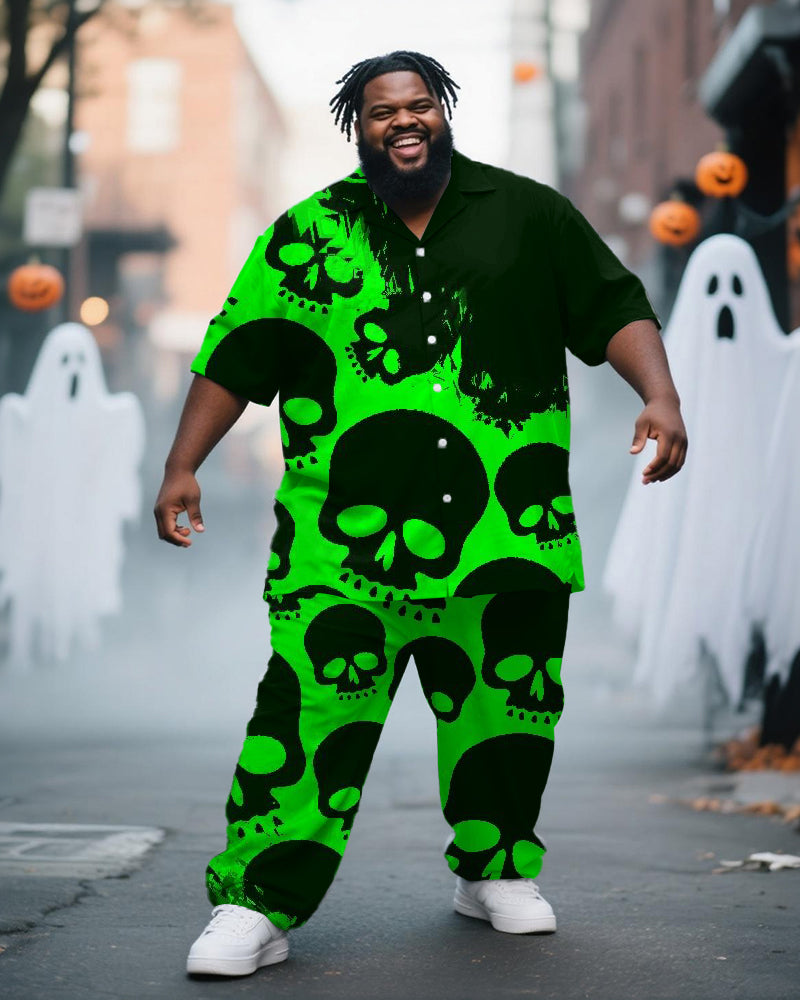 Big & Tall Green Graphic Skull T-Shirt Pants Set for big men view 1