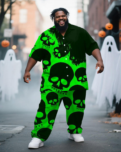 Big & Tall Green Graphic Skull T-Shirt Pants Set for big men view 1