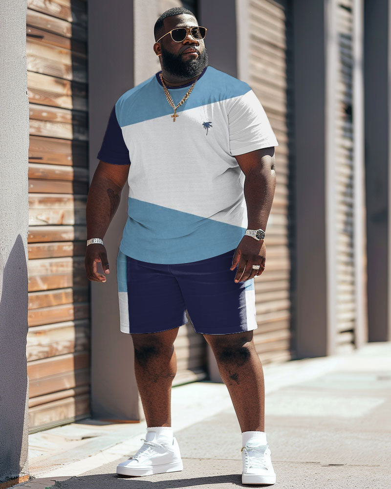 Big & Tall Colorblock Streetwear T-Shirt Shorts Set for big men view 2