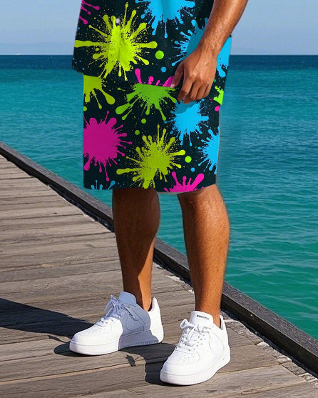 Big & Tall Hawaiian Splash Ink T-Shirt Shorts Set for big men view 3