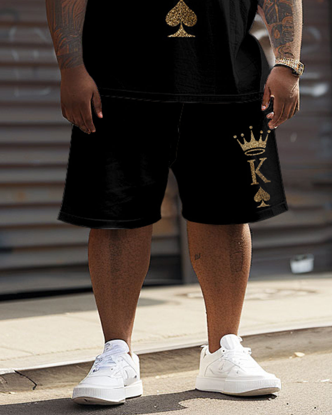Big & Tall Graphic Streetwear T-Shirt Shorts Set for big men view 3