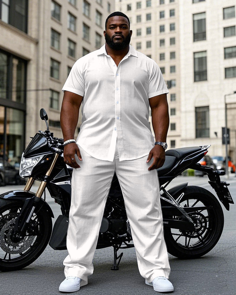 Big & Tall Black White Solid Color T-Shirt Pants Set for big men view 1