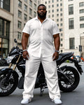 Big & Tall Black White Solid Color T-Shirt Pants Set for big men view 1