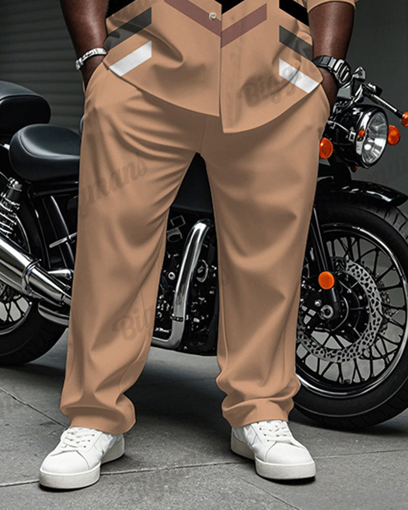 Big & Tall Orange Colorblock T-Shirt Pants Set for big men view 3
