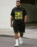 Big & Tall White Geometric Graphic T-Shirt Shorts Set for big men view 1