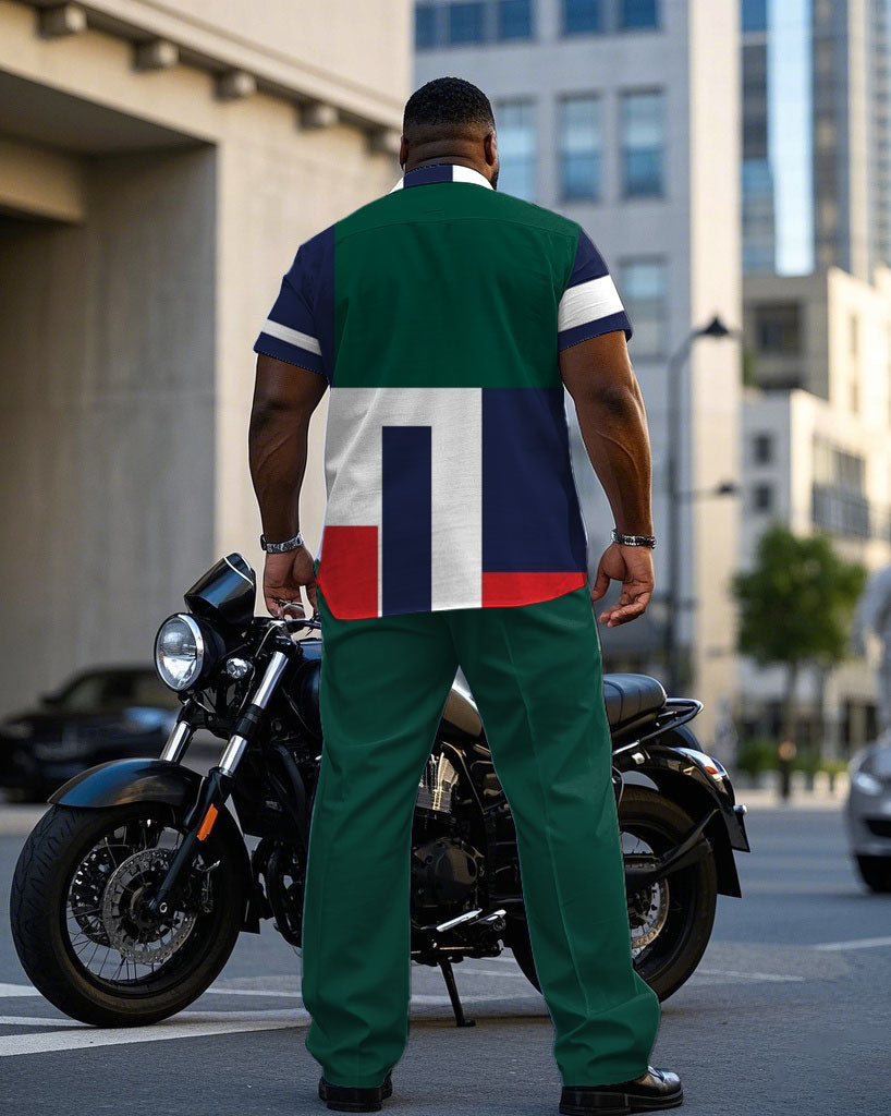 Big & Tall Green Colorblock T-Shirt Pants Set for big men view 4