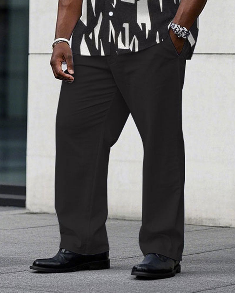 Big & Tall Black Geometric T-Shirt Pants Set for big men view 3