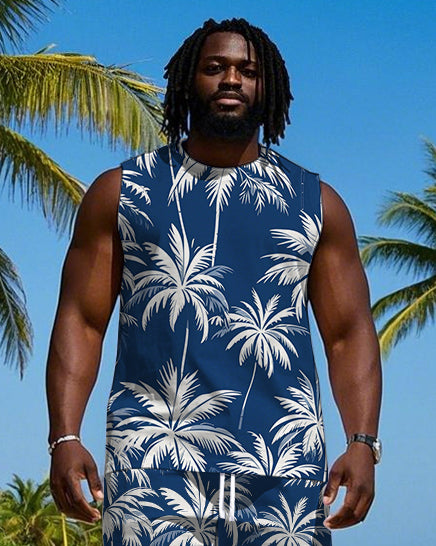 Big & Tall White Hawaiian Tropical Two-piece Set for big men view 2
