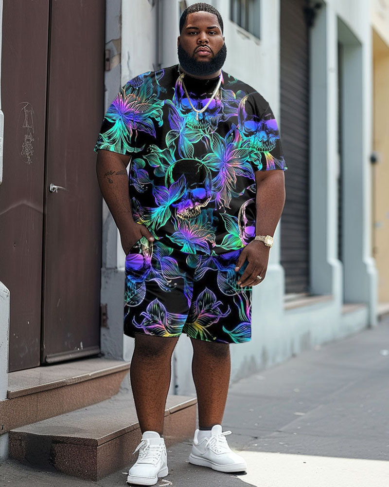 Big & Tall Graphic Floral T-Shirt Shorts Set for big men view 1