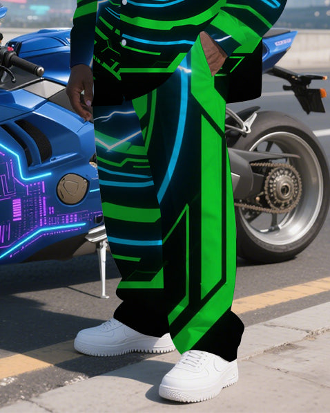 Big & Tall Geometric T-Shirt Pants Set for big men view 3