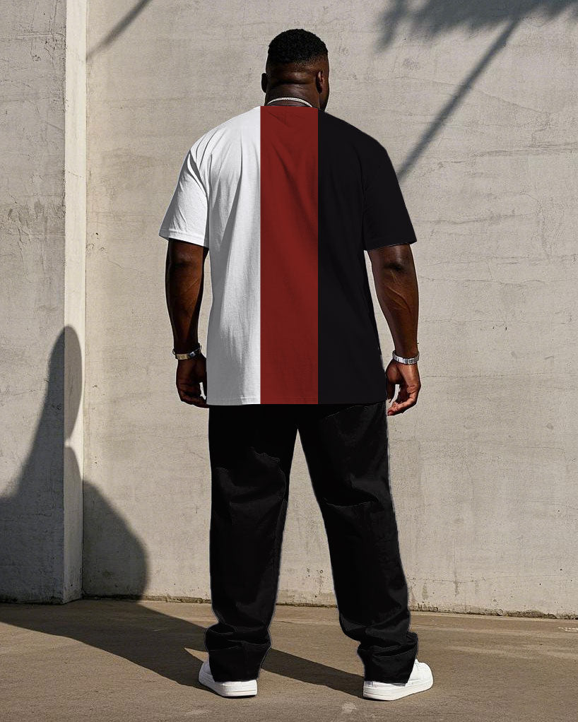Big & Tall Black White Striped T-Shirt Pants Set for big men view 4