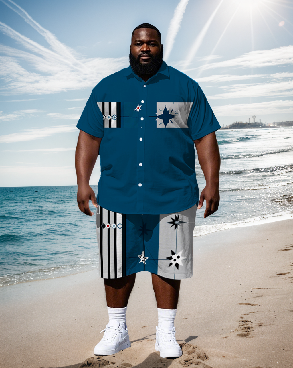 Big & Tall Colorblock Striped T-Shirt Shorts Set for big men view 1