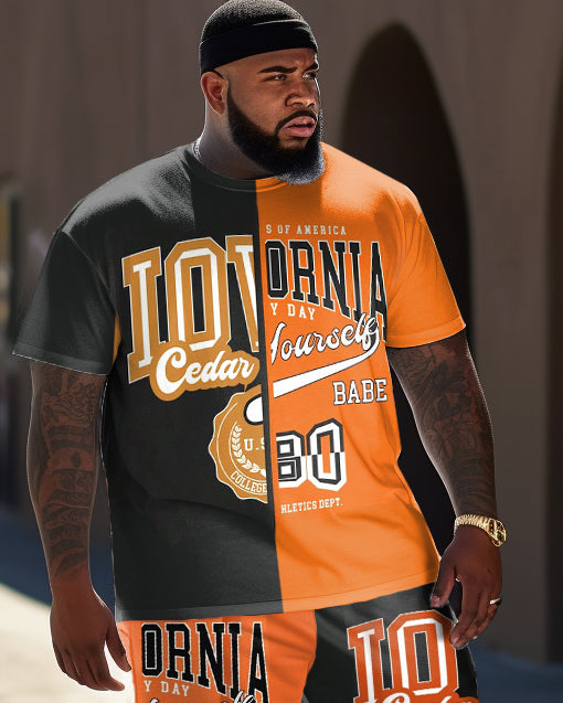 Big & Tall Colorblock Graffiti T-Shirt Pants Set for big men view 2