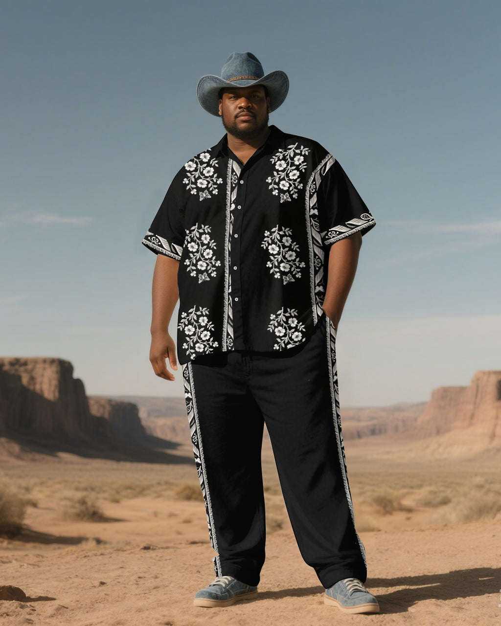 Big & Tall Western Floral T-Shirt Pants Set for big men view 1