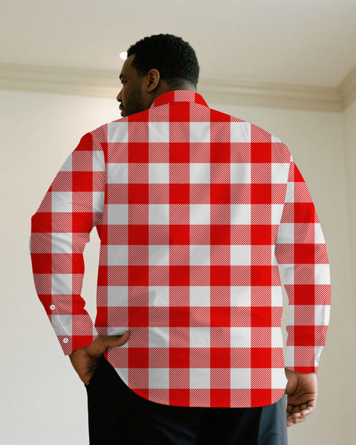 Big & Tall Red Plaid Long Sleeve Shirt for big men view 2