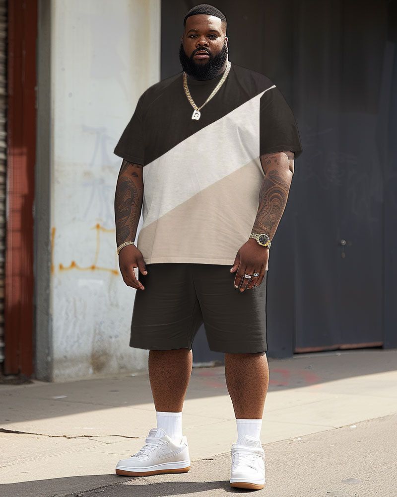 Big & Tall Colorblock Streetwear T-Shirt Shorts Set for big men view 2