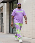 Big & Tall Purple Green Streetwear Two-piece Set for big men view 1