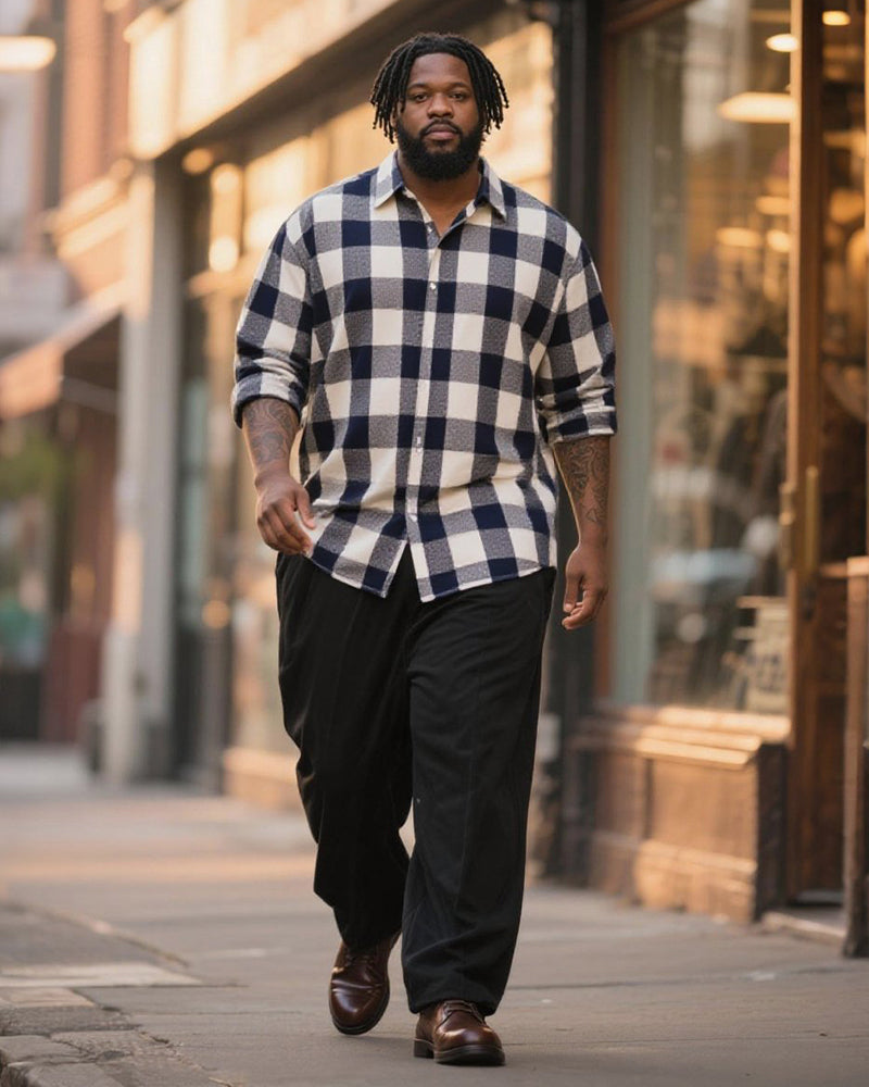 Big & Tall Blue Business Casual T-Shirt Pants Set for big men view 1