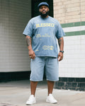 Big & Tall Denim Graphic T-Shirt Shorts Set for big men