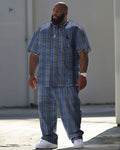 Big & Tall Plaid Graphic Patchwork T-Shirt Pants Set for big men view 1