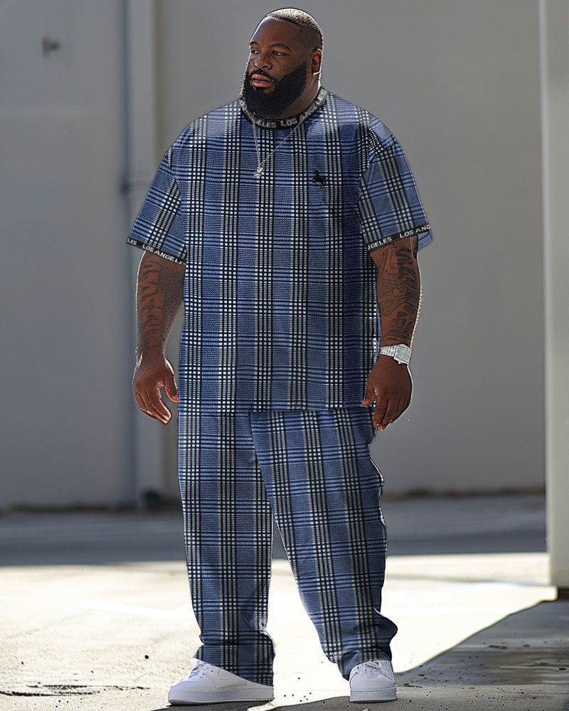 Big & Tall Plaid Graphic Patchwork T-Shirt Pants Set for big men view 1
