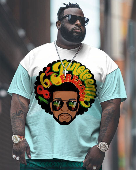 Big & Tall Black Juneteenth Graphic T-Shirt Pants Set for big men view 2