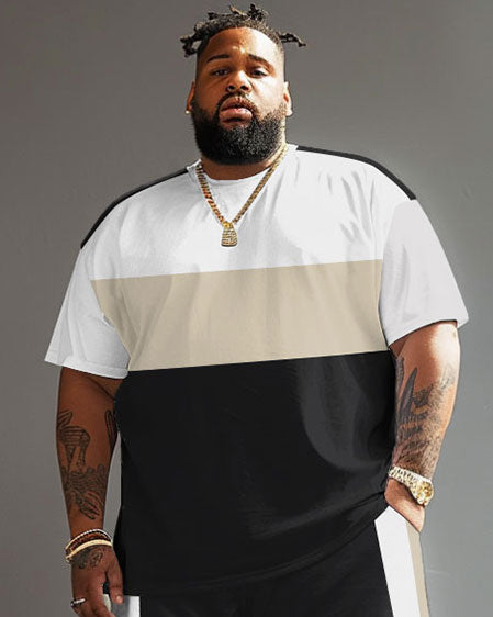 Big & Tall Colorblock Striped T-Shirt Shorts Set for big men view 3