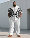 Big & Tall Black White Geometric T-Shirt Pants Set for big men view 1