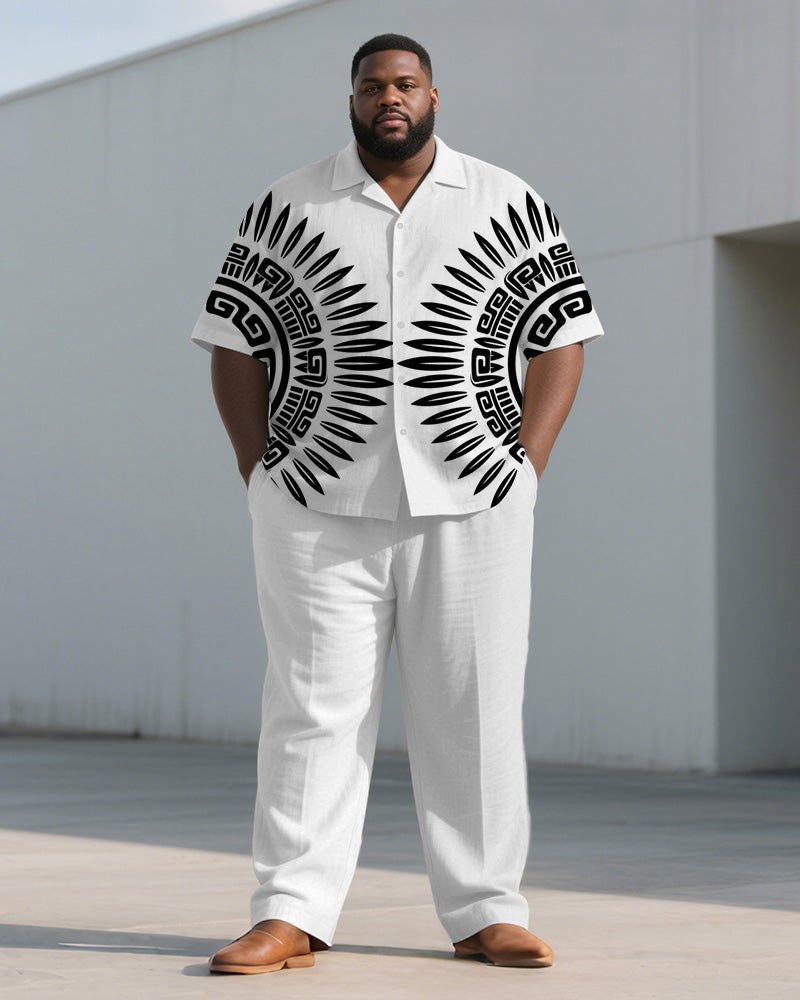 Big & Tall Black White Geometric T-Shirt Pants Set for big men view 1