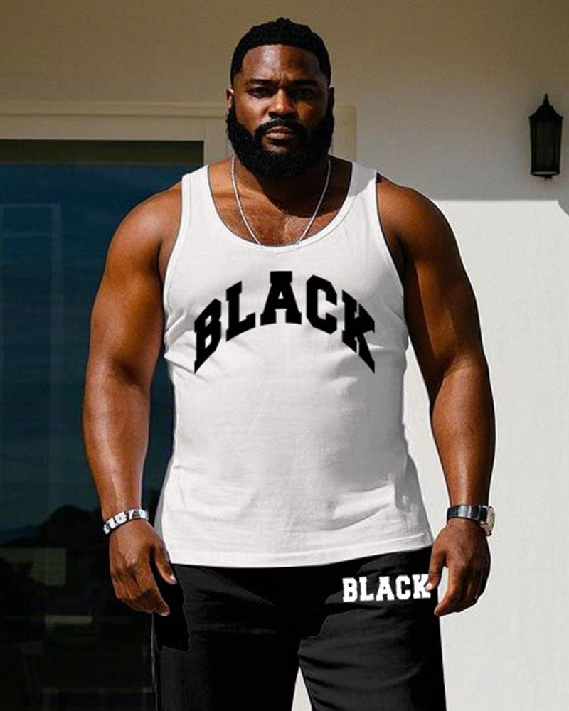 Big & Tall Black Hawaiian Graphic Vest Pants Set for big men view 2