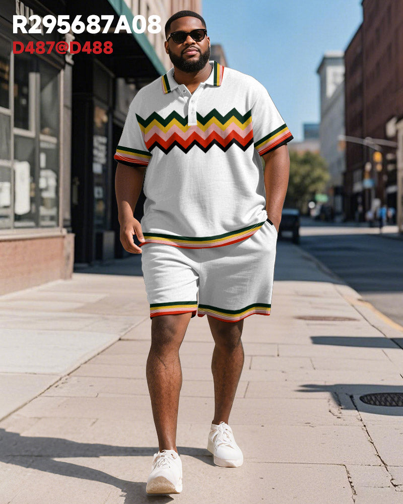 Big & Tall Colorblock Geometric Polo Shorts Set for big men view 2