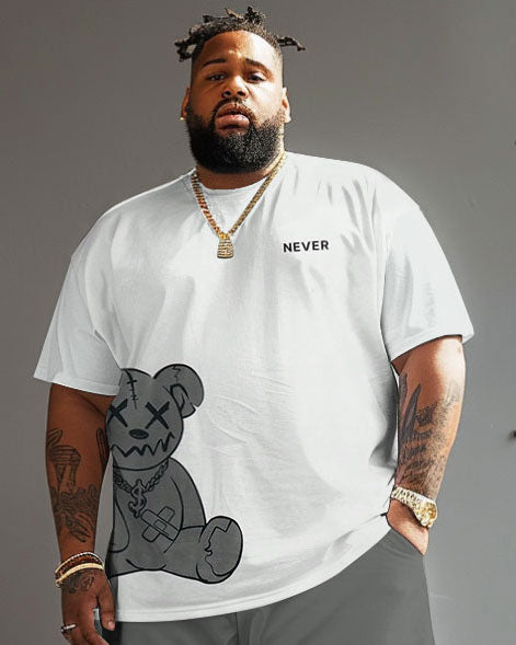 Big & Tall Brown Gray Streetwear T-Shirt Shorts Set for big men view 2