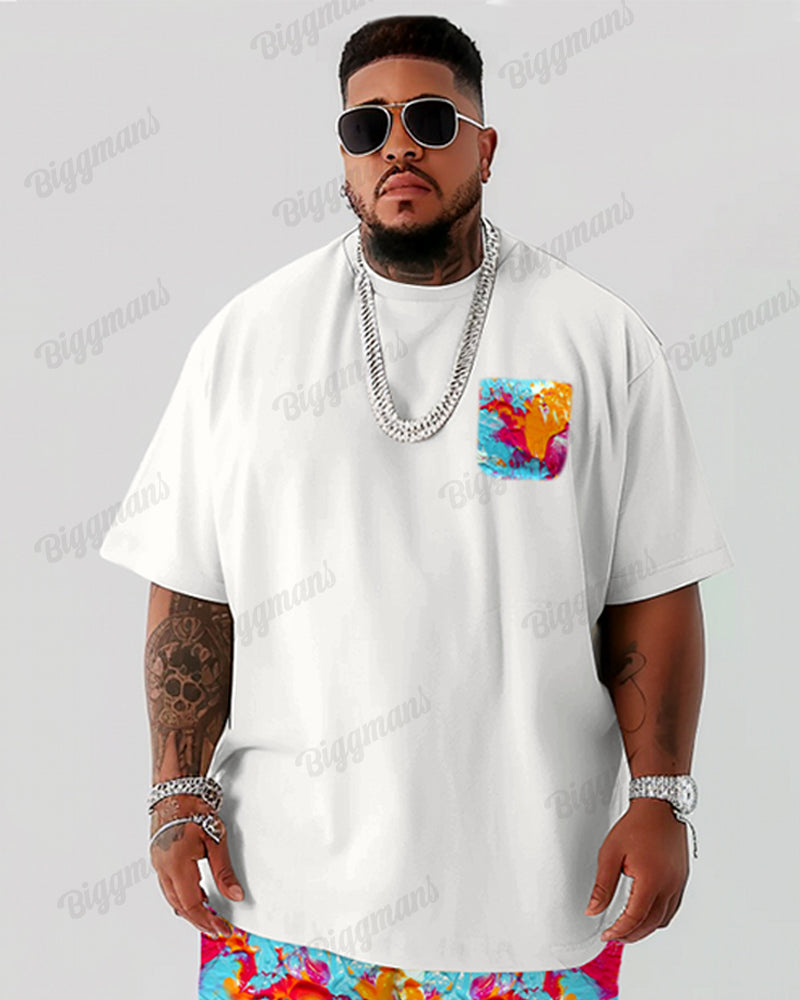 Big & Tall Solid Color Streetwear T-Shirt Shorts Set for big men view 2