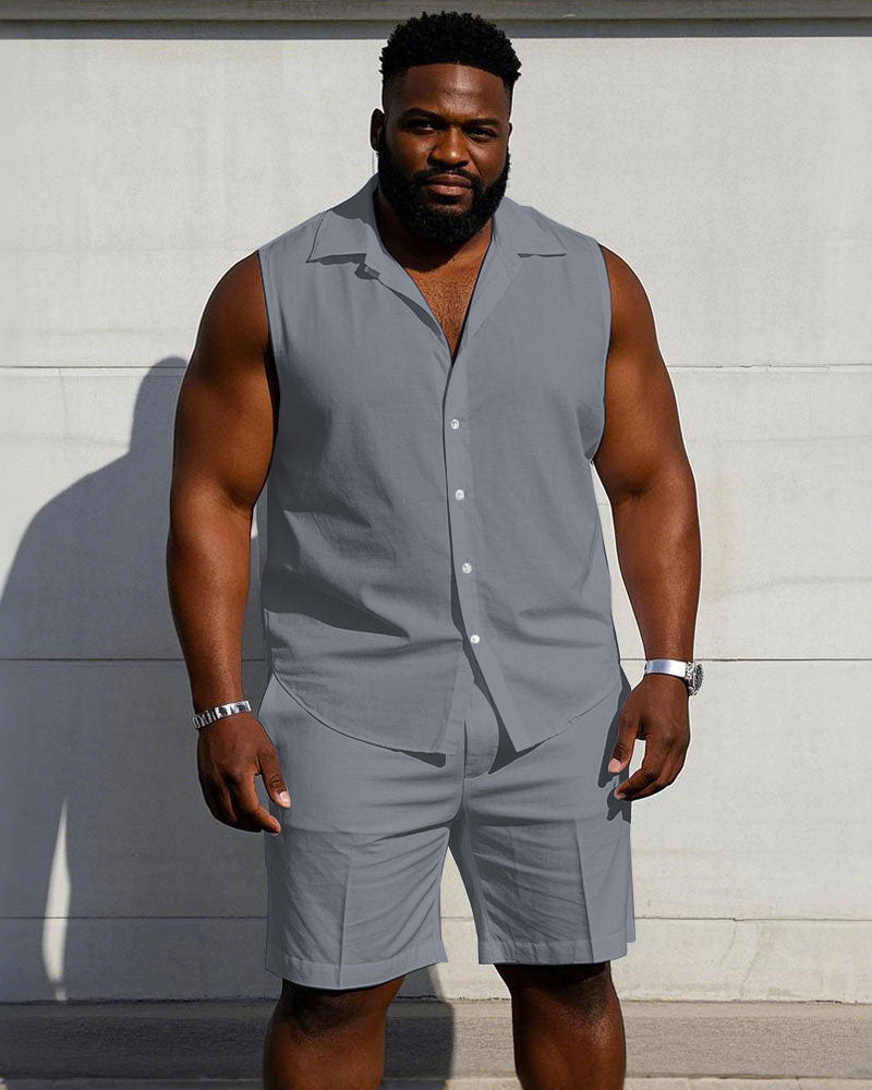 Big & Tall Solid Color T-Shirt Shorts Set for big men view 3