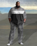Big & Tall Black Plaid Striped Long Sleeve Shirt for big men view 1