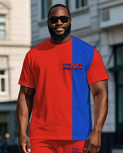Big & Tall Blue Red Colorblock T-Shirt Pants Set for big men view 2