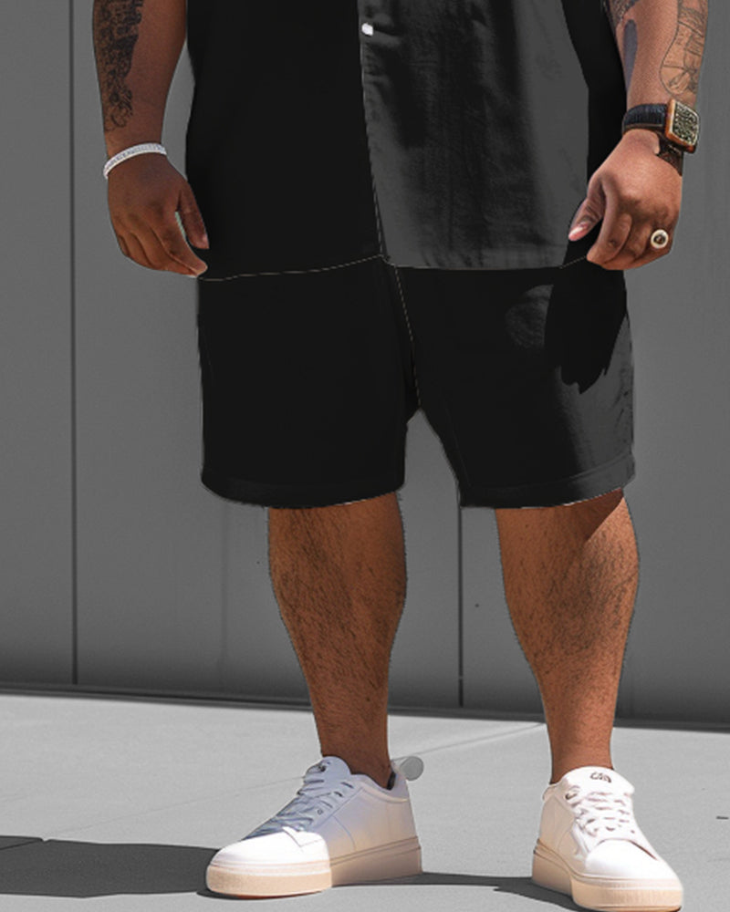 Big & Tall Black Solid Color Shirt Shorts Set for big men view 3