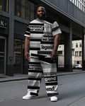Big & Tall Colorblock Striped T-Shirt Pants Set for big men view 1