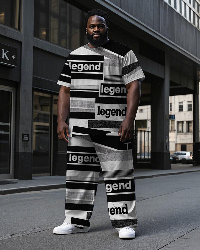 Big & Tall Colorblock Striped T-Shirt Pants Set for big men view 1