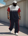 Big & Tall Blue Red Graphic T-Shirt Pants Set for big men view 1
