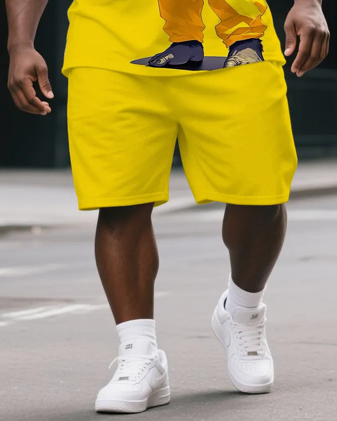 Big & Tall Yellow Graphic T-Shirt Shorts Set for big men view 3