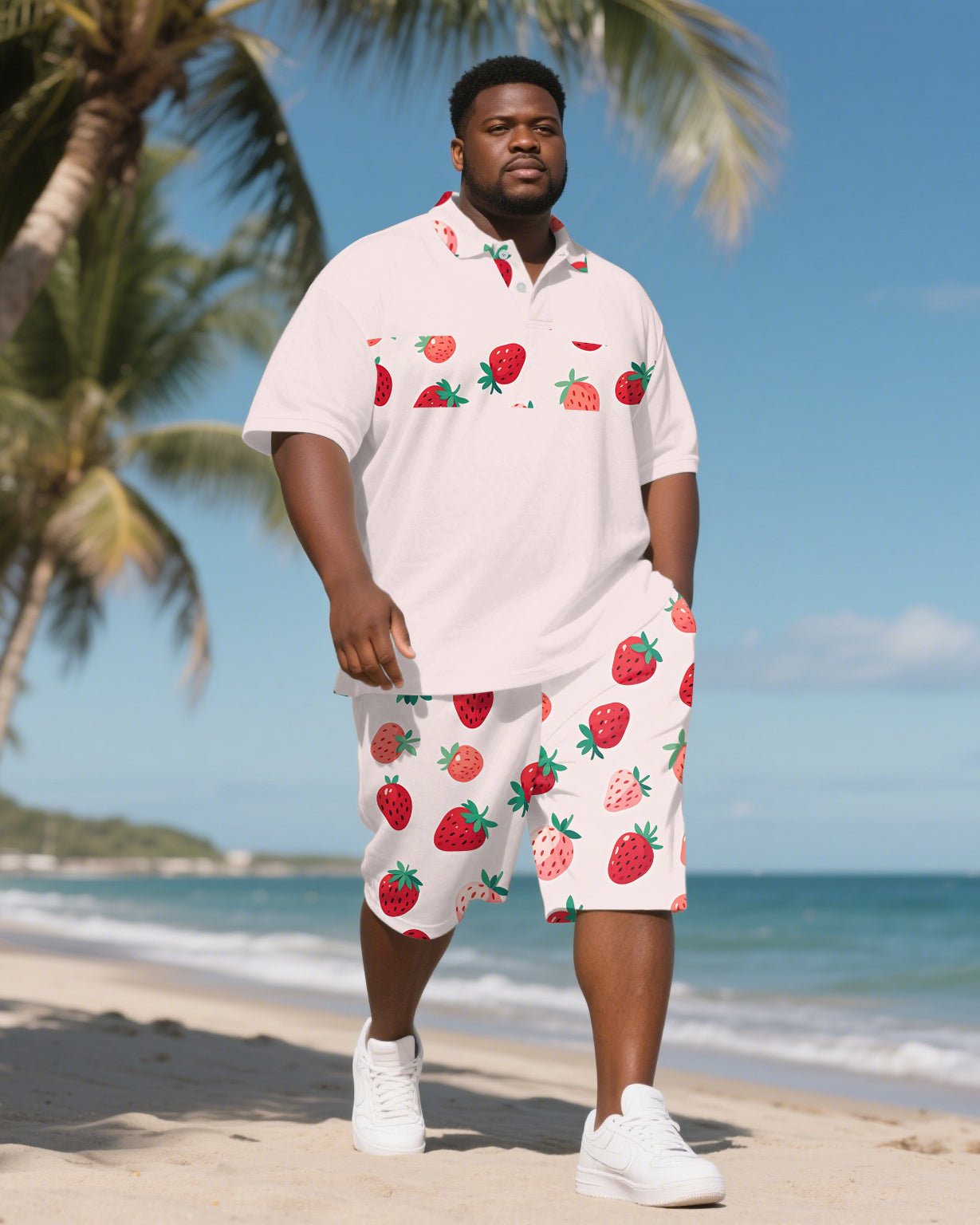 Big & Tall Hawaiian Polo Shorts Set for big men view 1