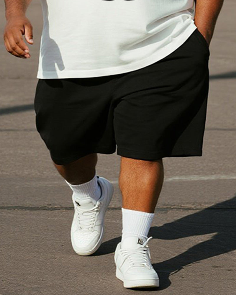 Big & Tall Black White Graphic T-Shirt Shorts Set for big men view 3