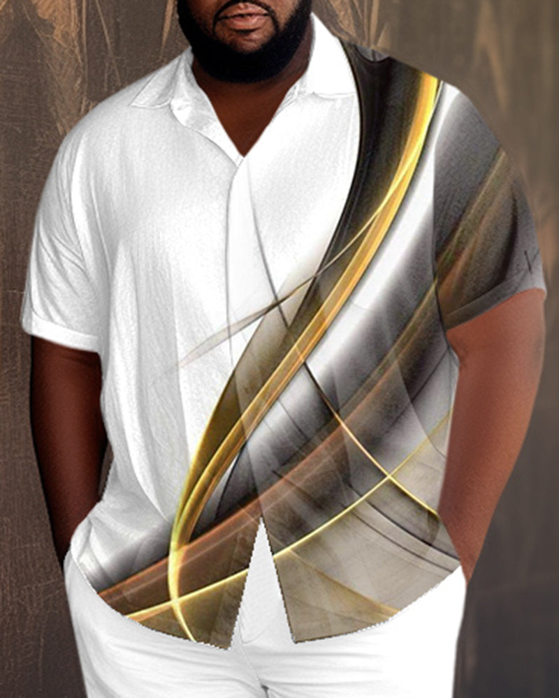 Big & Tall White Brown Gradient Shirt Pants Set for big men view 2